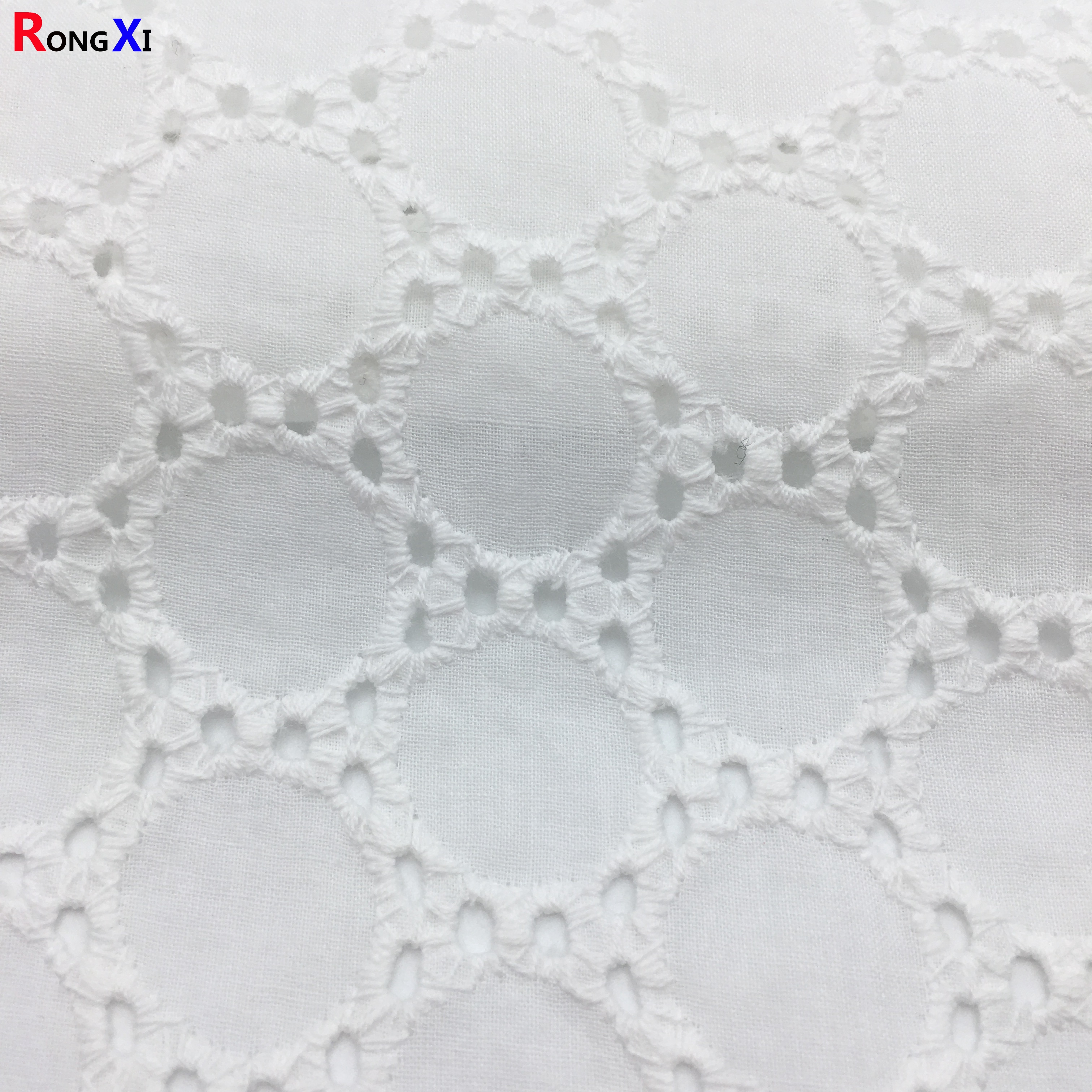 RXF0517 Embroidered Hole Voile White Cotton Lace fabrics