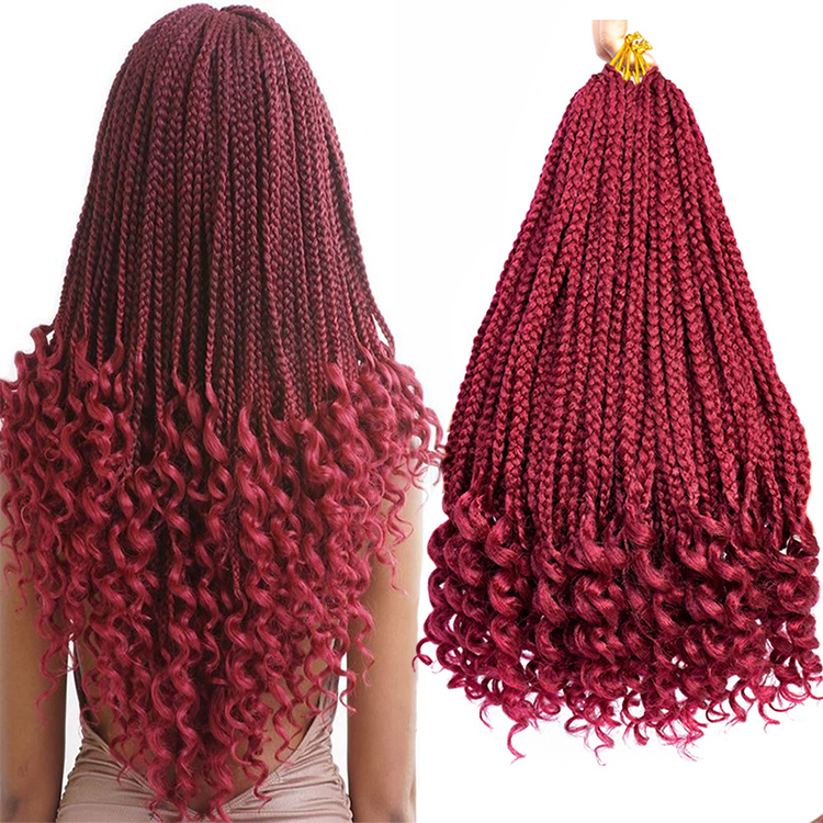 14 18 inch Box Braids Curly End Crochet Hair 22 Roots / Pack Bulk Small Jumbo Braids Curly End Synthetic Braiding Hair