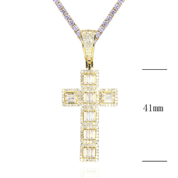 Hip hop cubic zirconia gold plated cross pendant