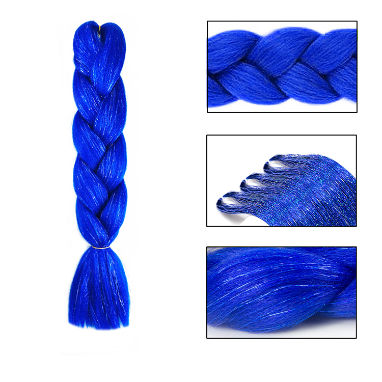 Extension Braiding Hair with Tinsel Hair Attachment 24 inch Shiny Synthetic Fiber Jumbo Braids Hair