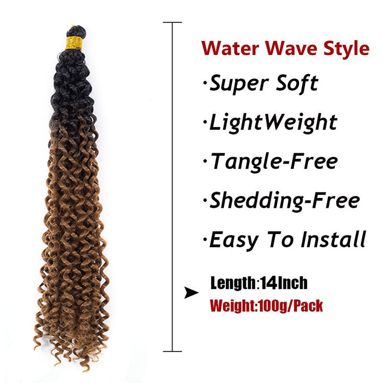 Water Deep Twist Crochet Hair Water Wave Braids Hair Extension Synthetic Fiber 14 Inch Solid And Mixed Color Black Gray Brown