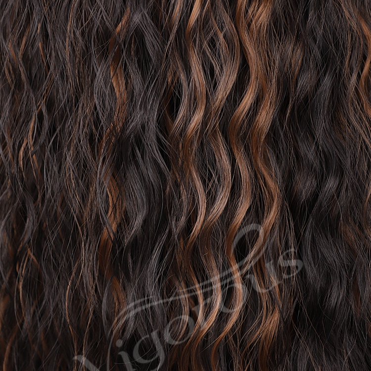 Long Hair Heat Resistant Classic Kinky Curly Mixed Black Brown Synthetic Lace Front Wigs Natural Hairline