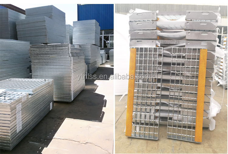 Galvanized CS Stair Tread Gratings with Yellow Abrasive Nosing