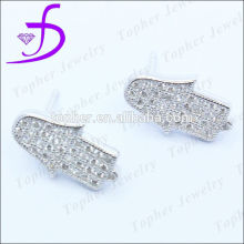 Silver hand shape stud earring zircon stone rhodium plated factory direct sale