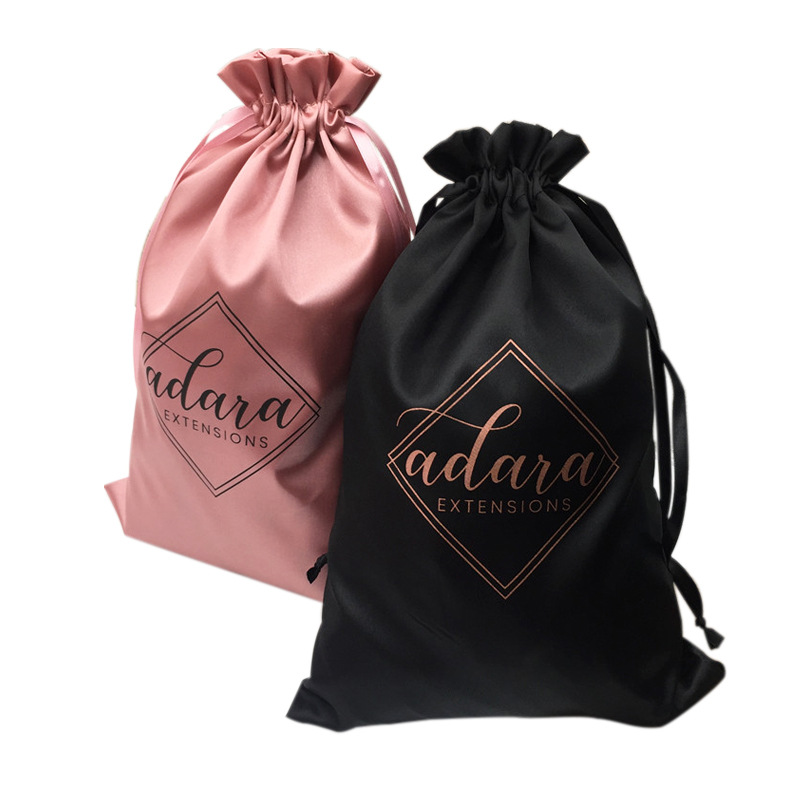 Low MOQ Private Label Virgin Hair Packaging Custom Silky Satin Bags Drawstring Bags With Logo for Hair Bundles And Wigs