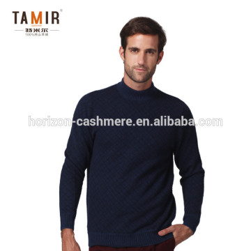 Man Pure Cashmere Knitting Pattern Sweater, Men Black Geometric Cashmere Sweater