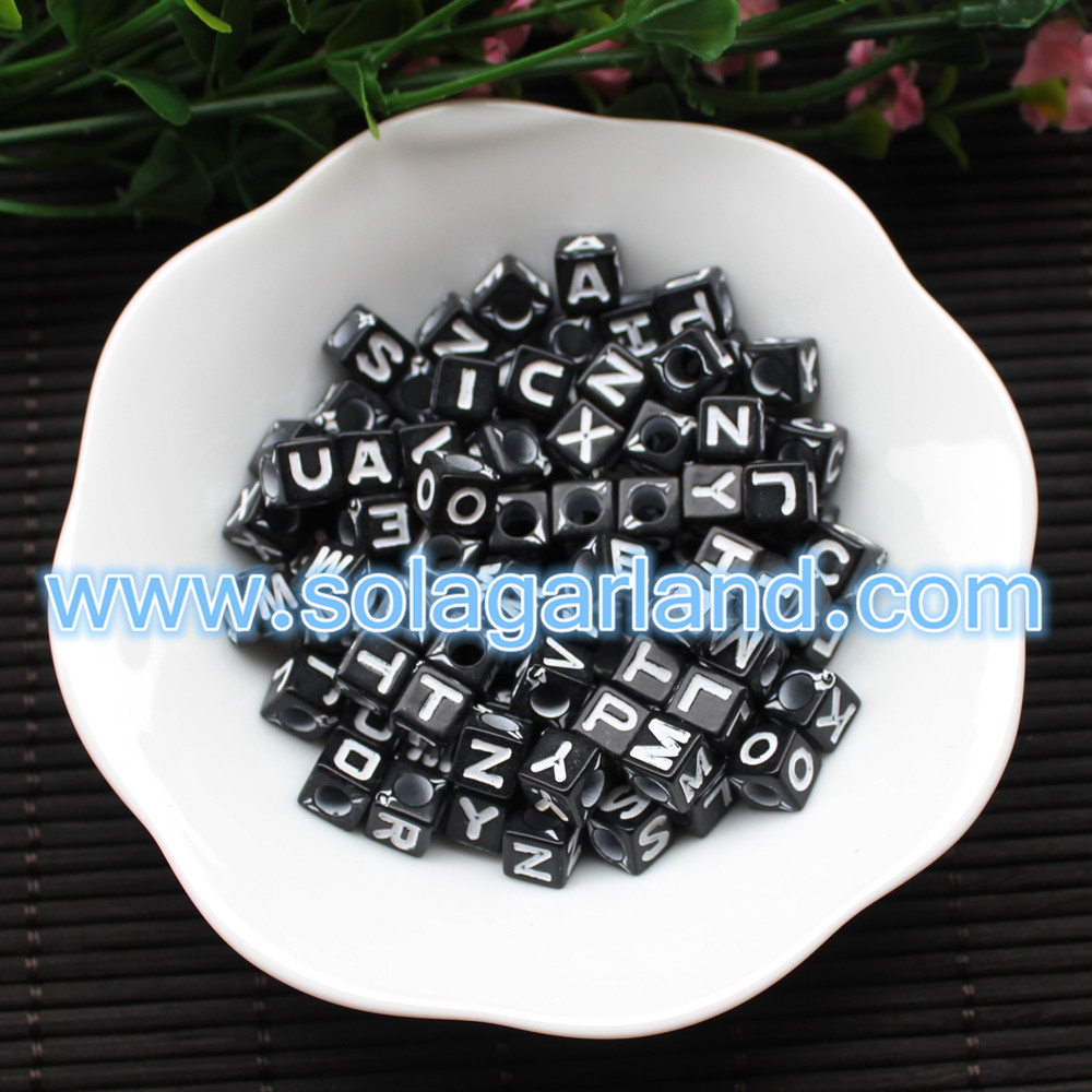 Black Square Cube Letter Beads