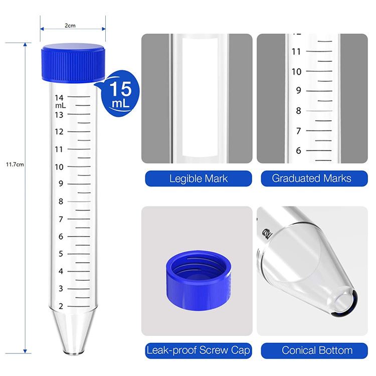 Lab Plastic Falcon Tube With Blue Screw Cap Centrifuge Tube 15ml 50ml