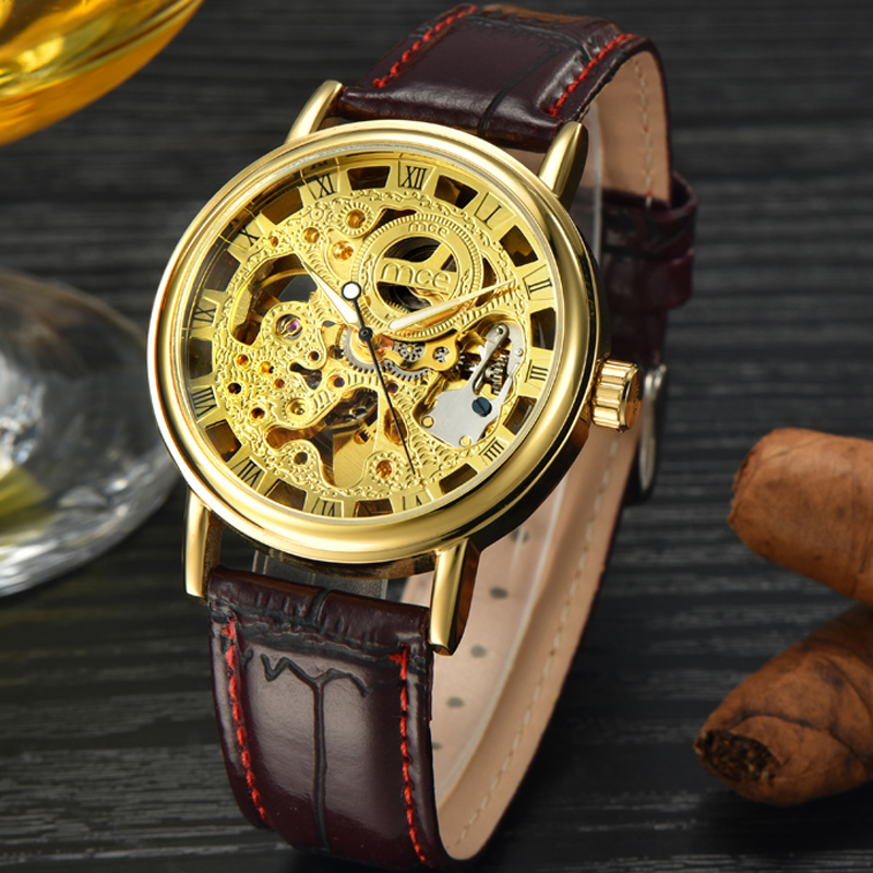 gold plated cheap parts mechanical wrist watch