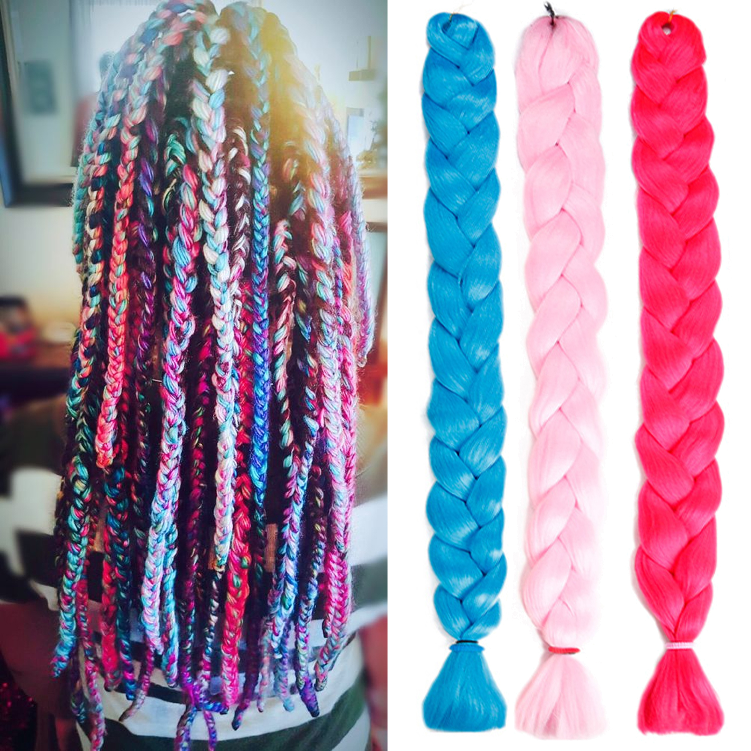 Synthetic Hair Braiding wig 41Inch 165g High Temperature Fiber Jumbo Braiding Pink Blue Pure Crochet Braiding Hair Extension