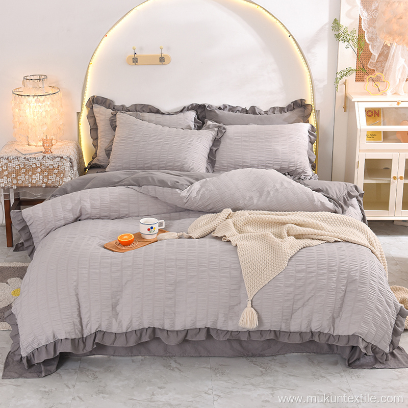 Design wedding bedsheet 100% cotton seersucker bedding set