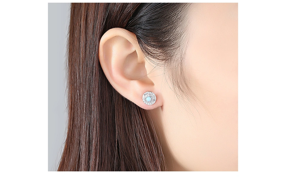 925 Sterling Silver Tiny CZ Paved Opal Stud Earrings