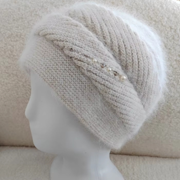 Angora Solid Color Knitted Beret Hat - Warm and Comfortable Ear Protection for Daily Use