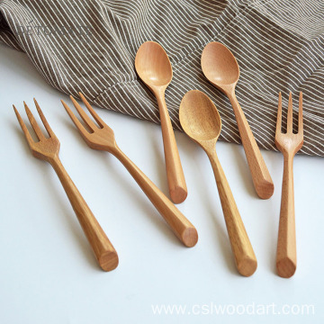 Tableware wooden Fruit dessert spoon fork for restaurant