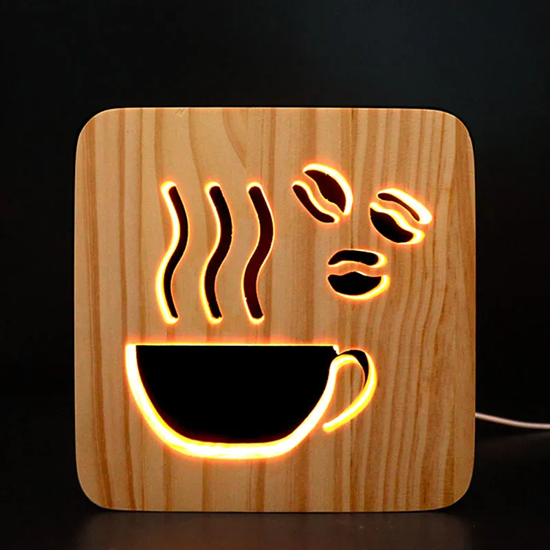 Creative 3D Night Light, Solid Wood Hollow Carving, LED Desk Lamp