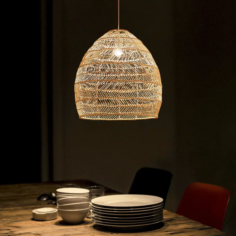 Stylish Japanese Rattan Ceiling Light with Sturdy Black Frame