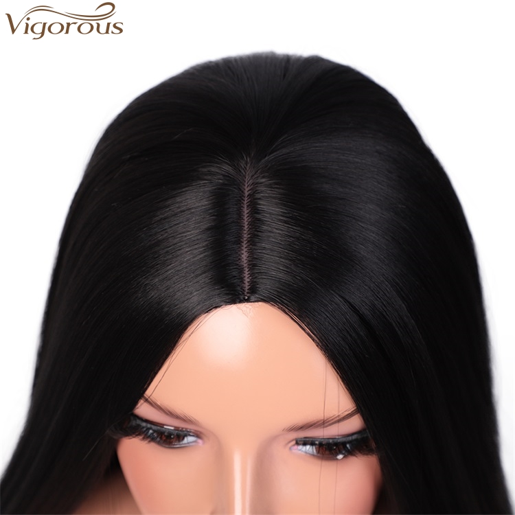 Vigorous High Temperature Middle Part Wigs For White Women Long Silky Straight Black Wigs Synthetic Wigs Wholesale Price