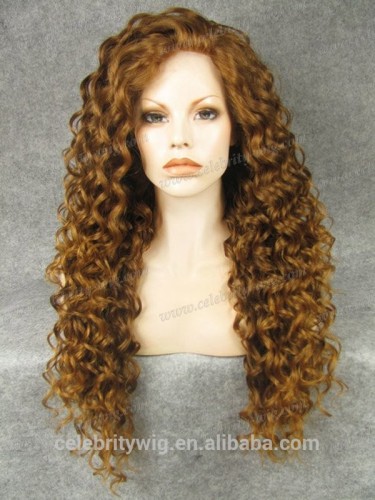 Wholesale drag queen dark brown hair synthetic kinky curly lace front wig