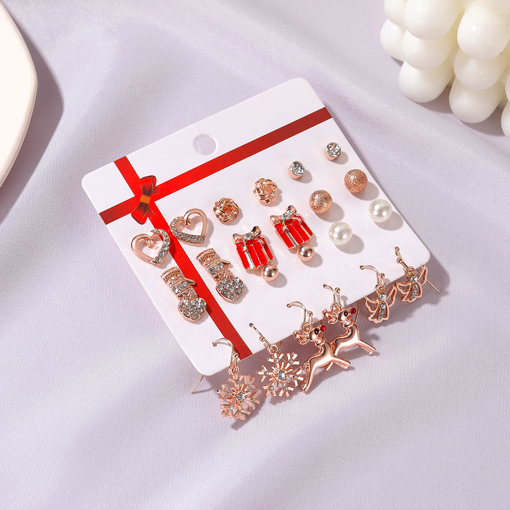 2020 Hot Sale Fashion Cute 9 Pairs Stud Earrings Sets Christmas Tree Elk Claus Stud Earrings Sets For Women Jewelry