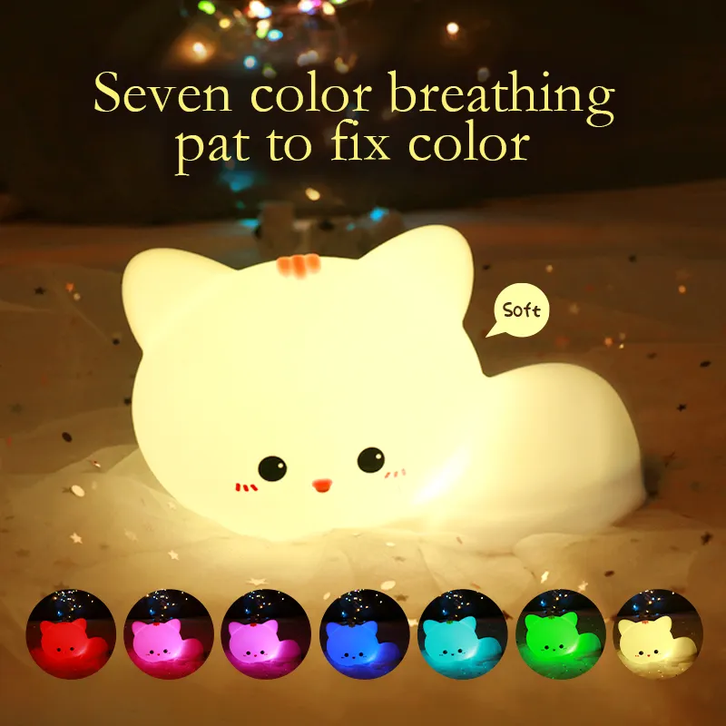 Adorable Silicone Touch Sensor Cat Night Lamp for Kids