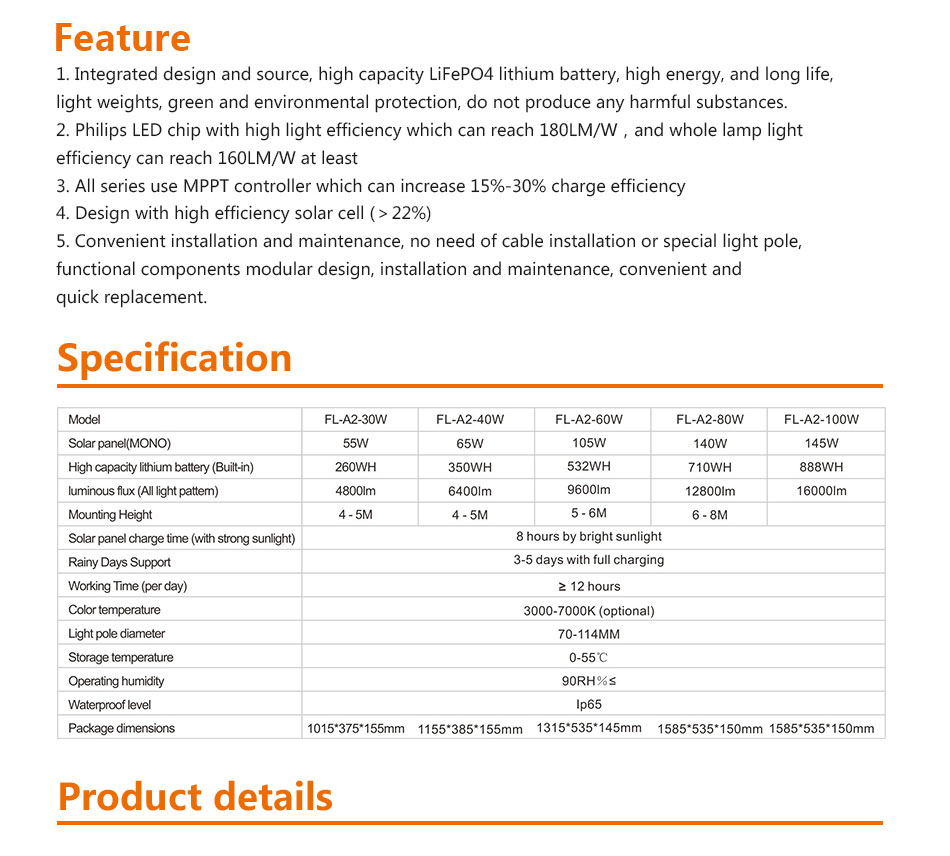 80w intergrated solar street light with infrared sensor