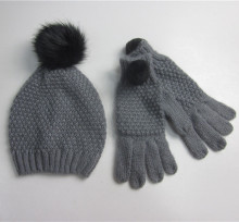 Ladies Pompom Hat Gloves Set