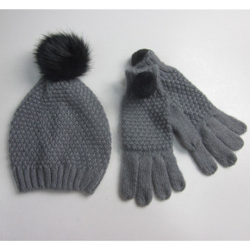 Ladies Pompom Hat Gloves Set