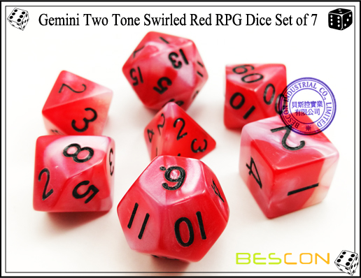 Géminis dos tonos rodados juego de dados RPG rojo de 7-3 Gemini Two Tone Swirled Red RPG Dice Set of 7-3
