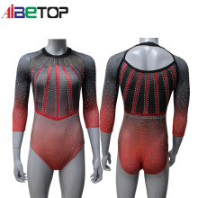 Long Sleeves Black And Red Metallic Gymnastics Leotard