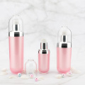 Pink acrylic round cosmetic Bottle with SILVER caps