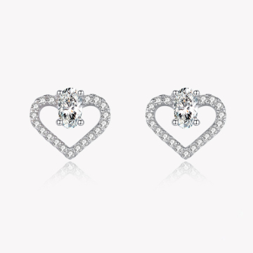 Classic 925 Silver Heart Bling Stud Earrings Hearts