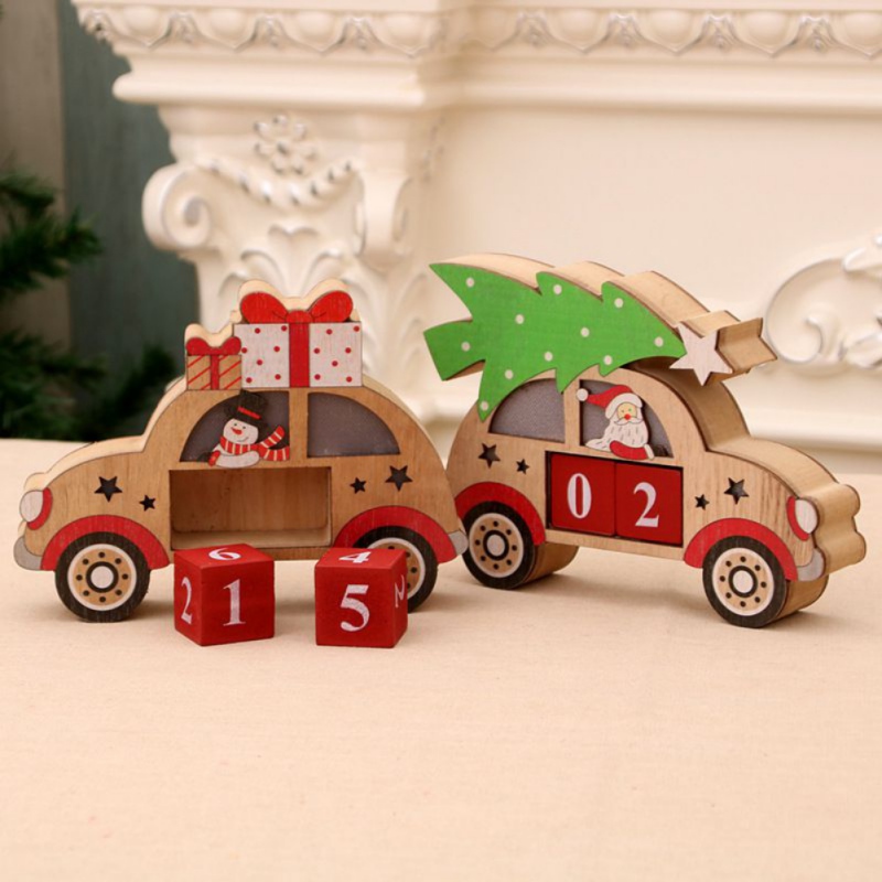 Desktop Perpetual Calendar Car Shape Glowing Calendar Christmas Luminous Ornaments Calendar Wooden Calendar Decor