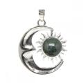 Stone Natural Silver Alloy Moon Gemstone Sun Pendentif Pendant Crystal Moon Pendant pour les bijoux de bricolage faisant environ 7x23x27 mm