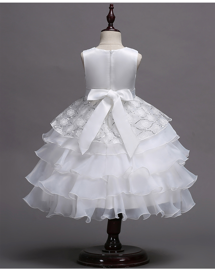 Sleeveless Lace Embroidered Bowknot Girls Wave Wedding Party Dress