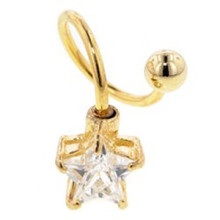 Gold Plated Gem Spiral Barbell with Star