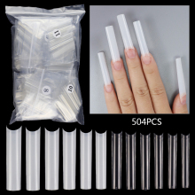 504pcs Transparent Square Straight Nail Tips Non C Curve Natural Flat Tips