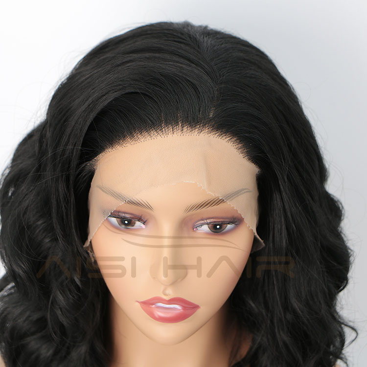 Aisi Hair New Design 16 Inch Body Wavy Natural Black Wig Long Wavy Swiss Lace Wig Synthetic Lace Front Hair Wigs For Black Women