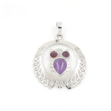 Amethyst Waterdrop Cabs Silver Owl Pendant