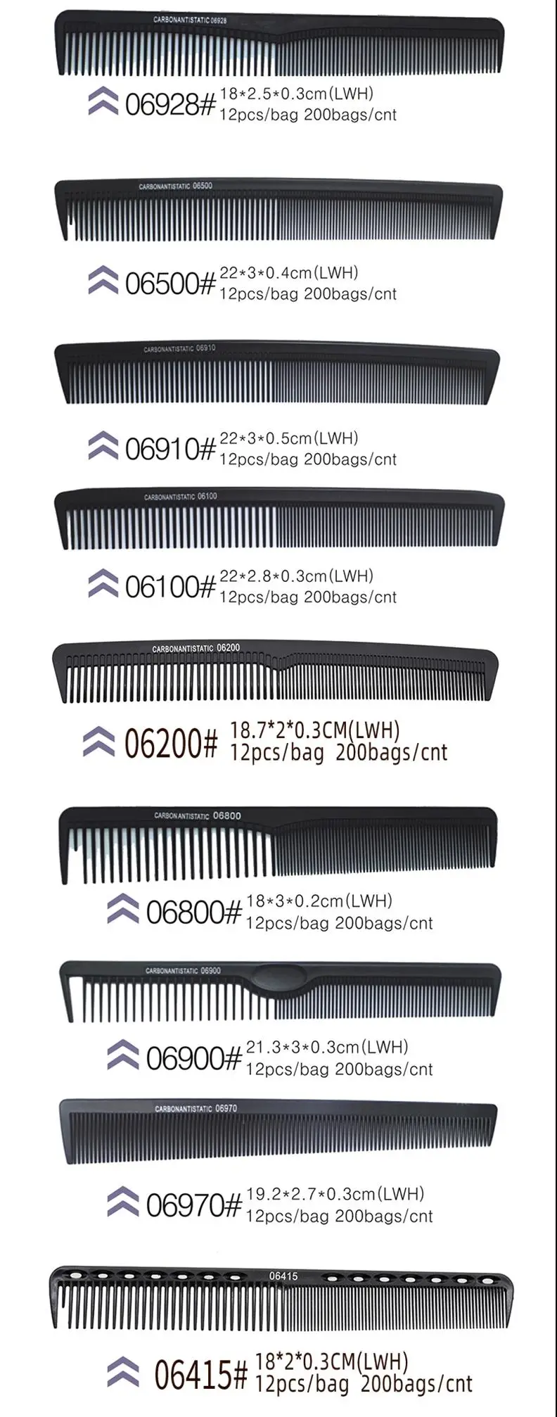 Custom Logo High Quality Black Straight Hair Combs PRO Salon Hairdressing Antistatic Carbon Fiber Comb for Barber Hair Cutting