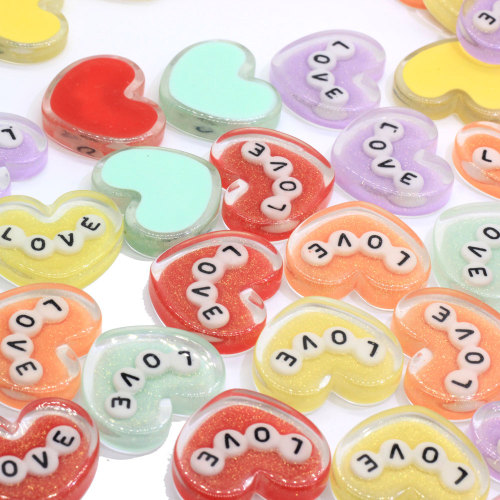 Resin Charms Hot Selling Newest Products Heart LOVE Theme Cute Colorful Resin Beads Flat Back Stickers for Craft DIY