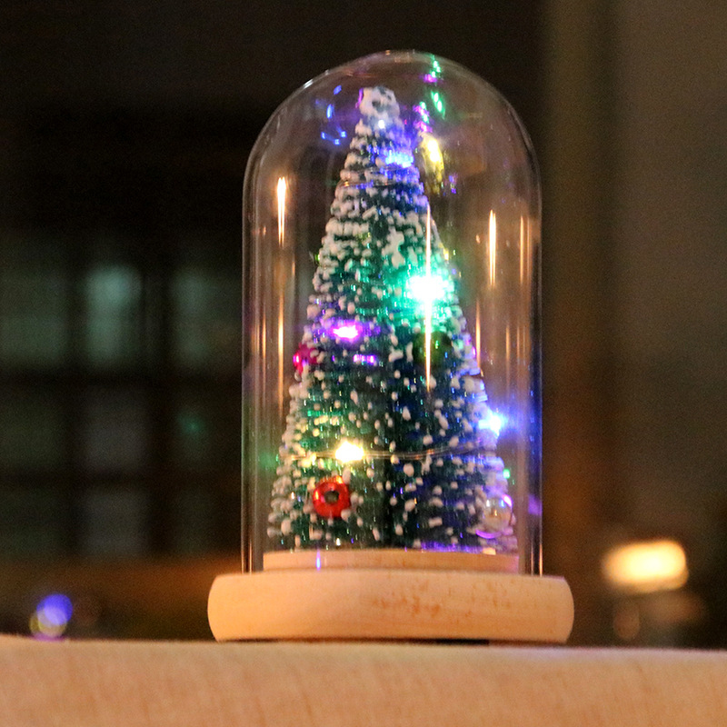 Wooden Glass Cover New Year Christmas Tree Ornaments Glowing Mini Christmas Tree Decoration adornos de navidad para casa