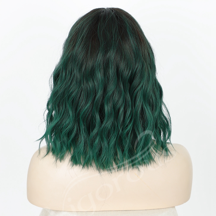Vigorous Supplies Hot Cheap Afro Short Kinky Curly Heat Resistant Ombre Black Green Fiber Synthetic Short Wig
