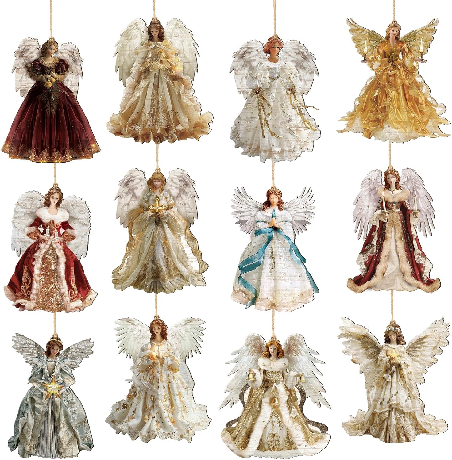 Vintage Noel Melek Ahşap Asılı Süsler Vintage Christmas Angel Wooden Hanging Ornaments