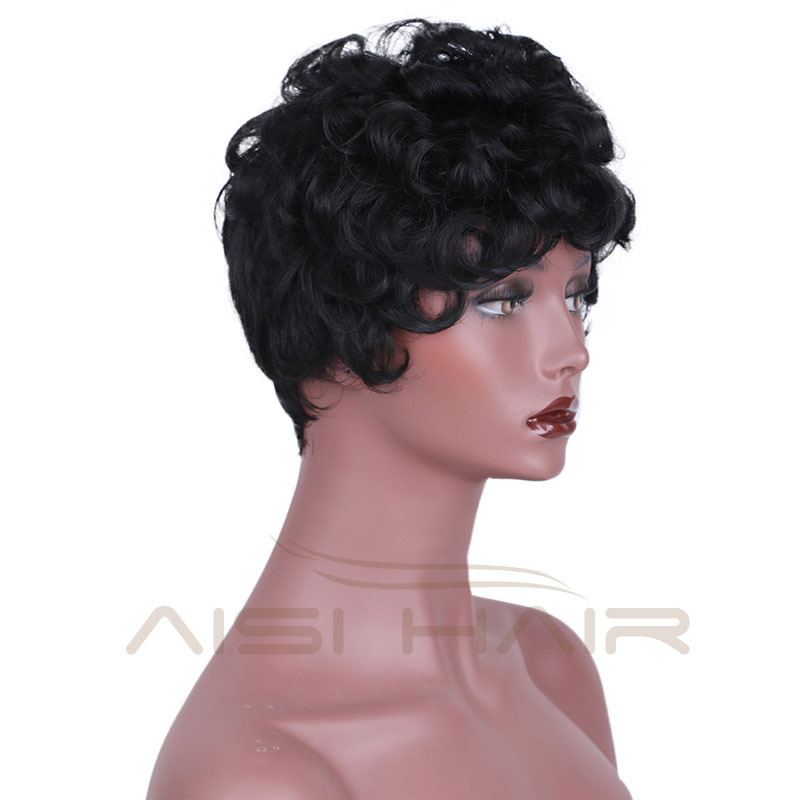 Short Curly Style Hair Synthetic Pixie Cut Wigs For Black Women Heat Resistant Black Wig