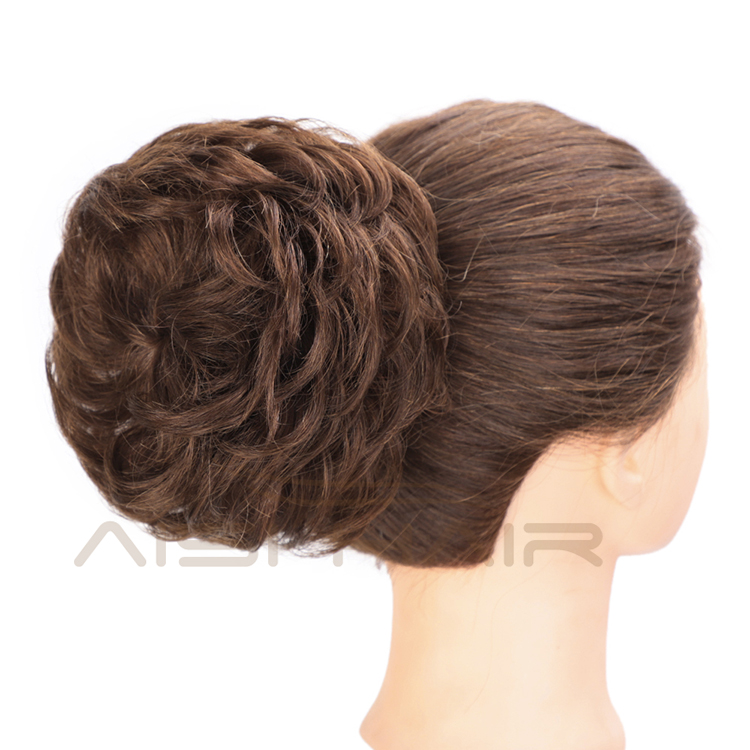 Aisi Hair Brown Curly Brazilian Human Hair Chignon Bun Elastic Rope Rubber Band Hairpiece Clip In Extension For Women