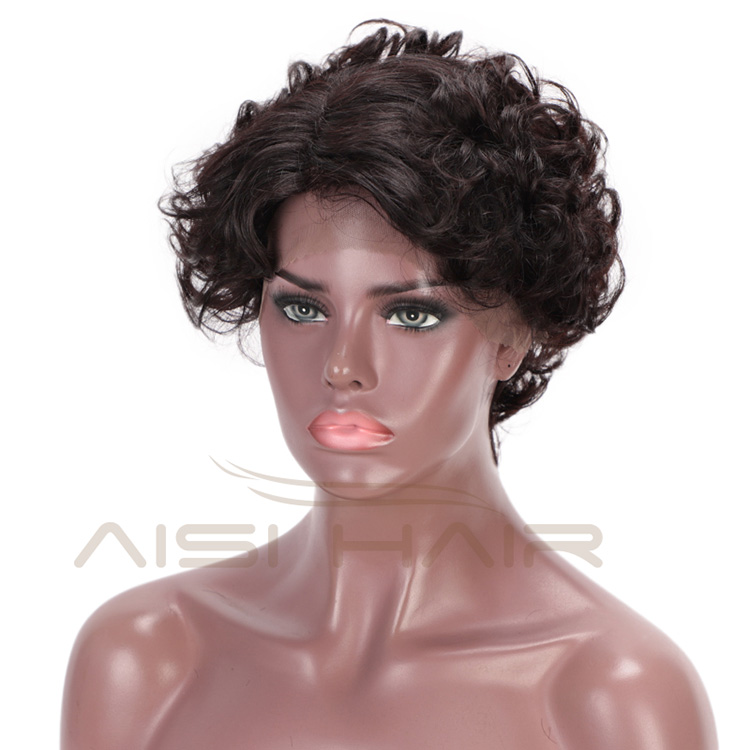 Aisi Hair Brazilian Human Hair Lace Front Pixie Cut Short Afro Curly Wave Wig Natural Black Lace Front Short Human Hair Wigs