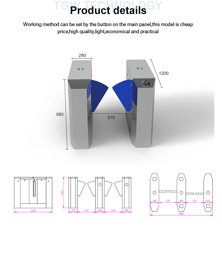 Professional RFID Card Reader Flap Barrier Turnstile Gate System Access Control Gate