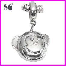Cute Little Monkey Face charm for European-style charm bracelets_3D Smile Monkey Hand Silver Hang Beads