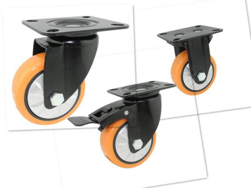 Mh1 Med-Heavy Duty Fixed Type Double Ball Bearing Orange PU Wheel Caster