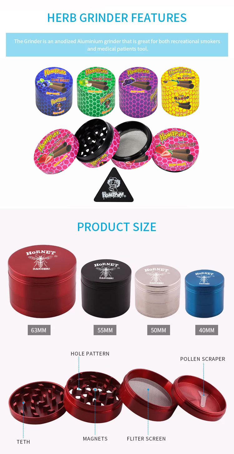 Wholesale 44mm 4 Layers aluminum snuff weed grinder with glass vial